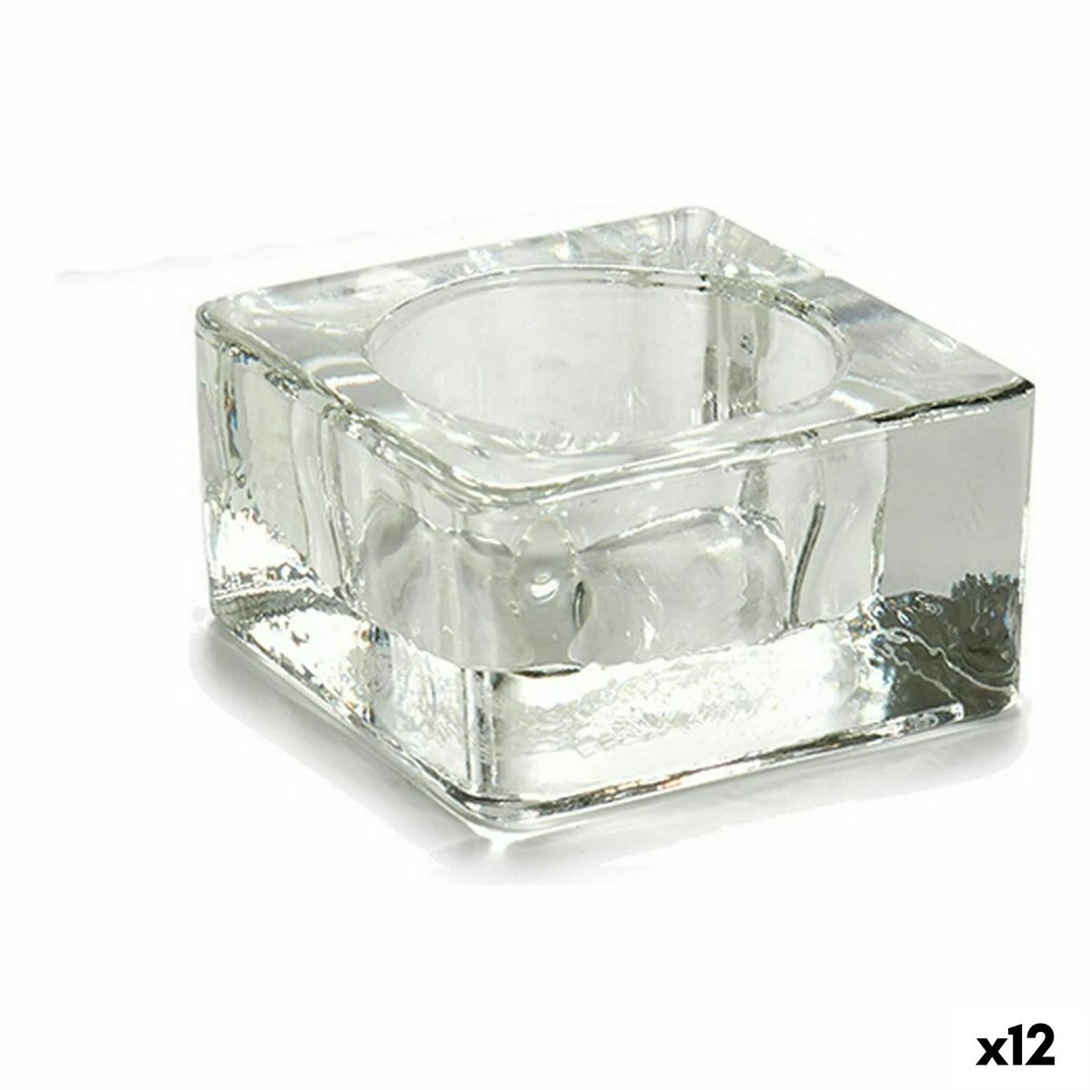 12 Bougeoirs Verre Transparent 6x6x3cm